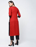 Aniyah Cotton Red Color Stylish Block Straight Kurta (AN-107K)