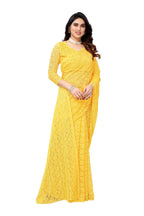 Vamika Ethnic Fire Yellow Pearls Net Saree