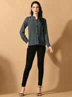 Myshka Women's Grey Georgette Solid Sheer Shirt