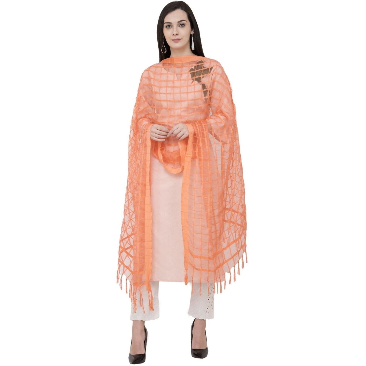 A R Silk Cotton square Regular Dupatta Color Peach Dupatta or Chunni