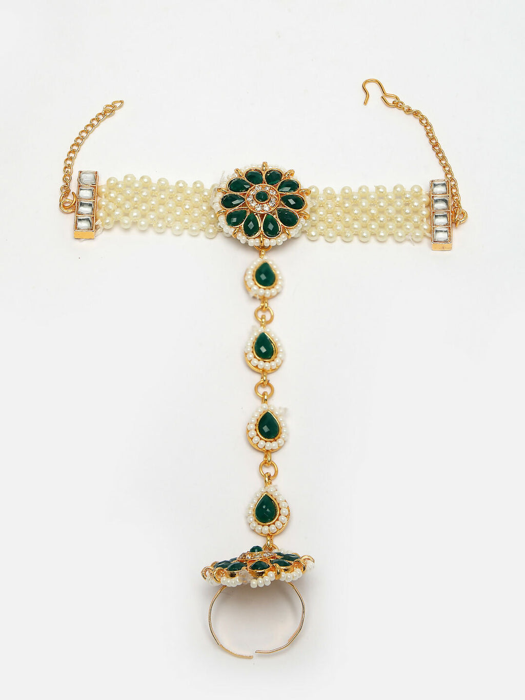 NVR Women's Green Gold-Polished Stone Studded Handcrafted Ring Bracelet - Distacart