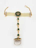 NVR Women's Green Gold-Polished Stone Studded Handcrafted Ring Bracelet - Distacart