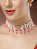 NVR Women's Pink Artificial Beads Layered Necklace with Drop Earring