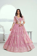 Eilara Glamorous Pink Thread Embroidered Work Net Wedding Lehenga Choli