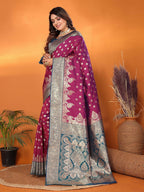 Joban Fashion Banarasi Magenta Woven Soft Silk Saree - Distacart