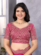 Vastranavya Pink Embroidery Work Shimmer Chiffon Saree with Unstitched Blouse - Distacart