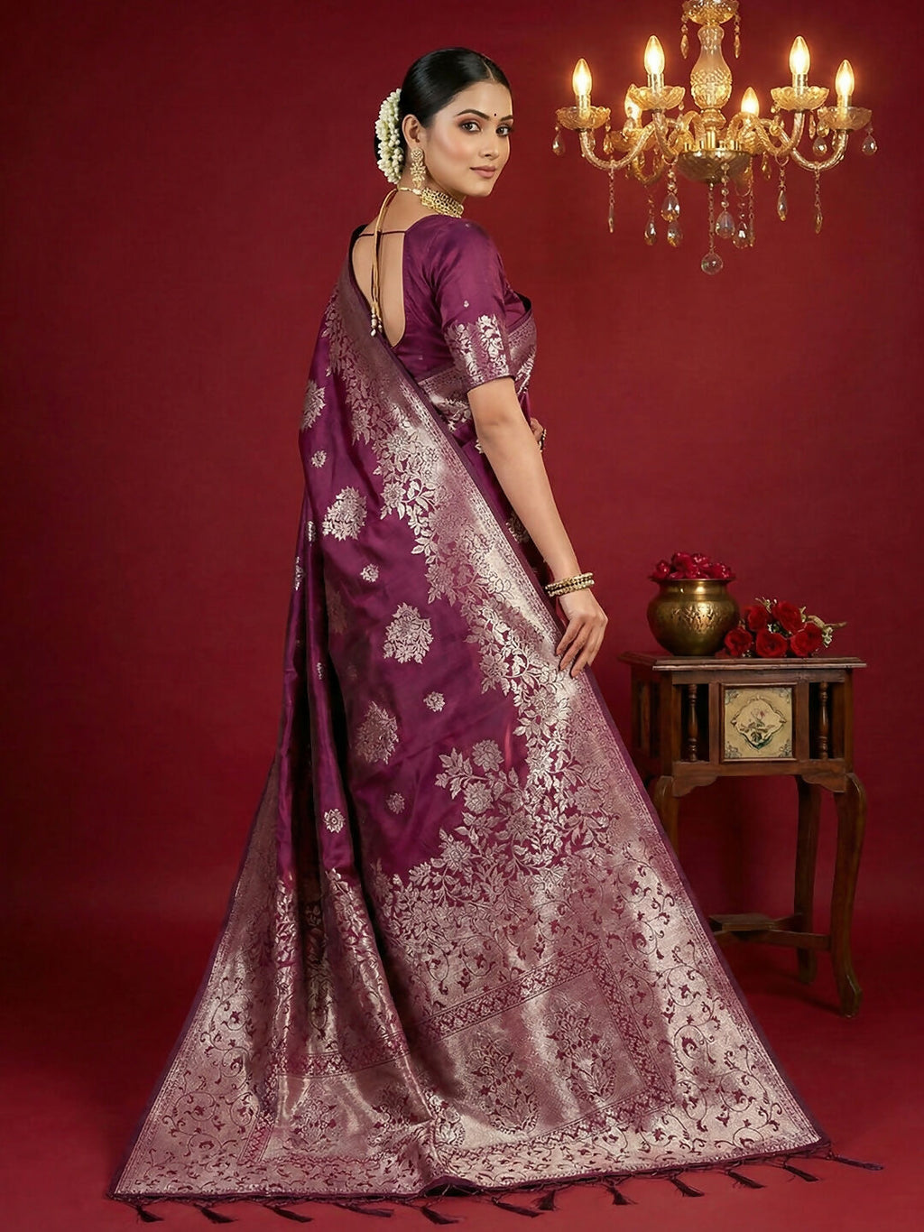 Shree Shyam Fashion Purple Silk Blend Saree - Distacart