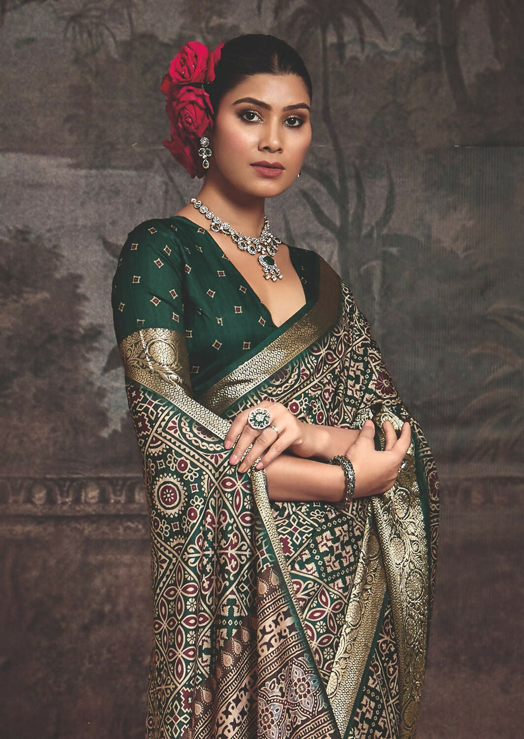 Joban Fashion Green Art Silk With Fine Viscose Border Ajrak Full Body Print With Soft Finish Saree - Distacart
