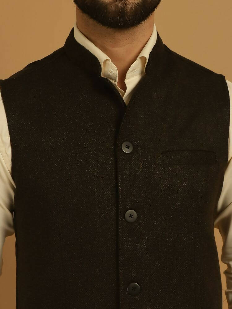 Even Apparels Pure Wool Nehru Jacket - Brown