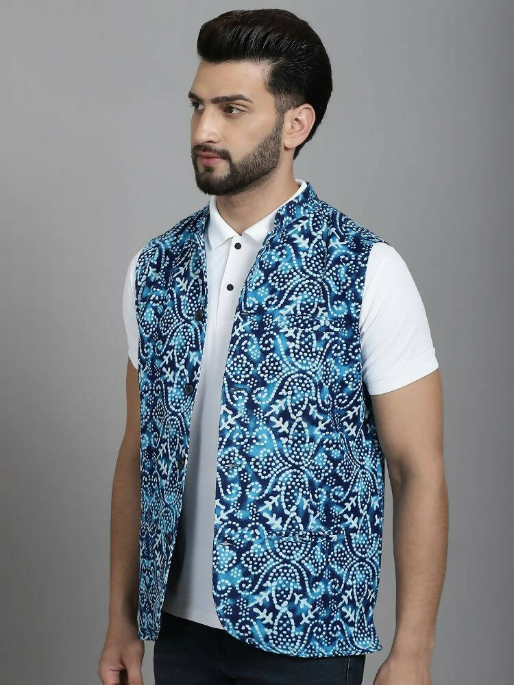 Even Apparels Nehru Jacket With Welt Pockets - Blue