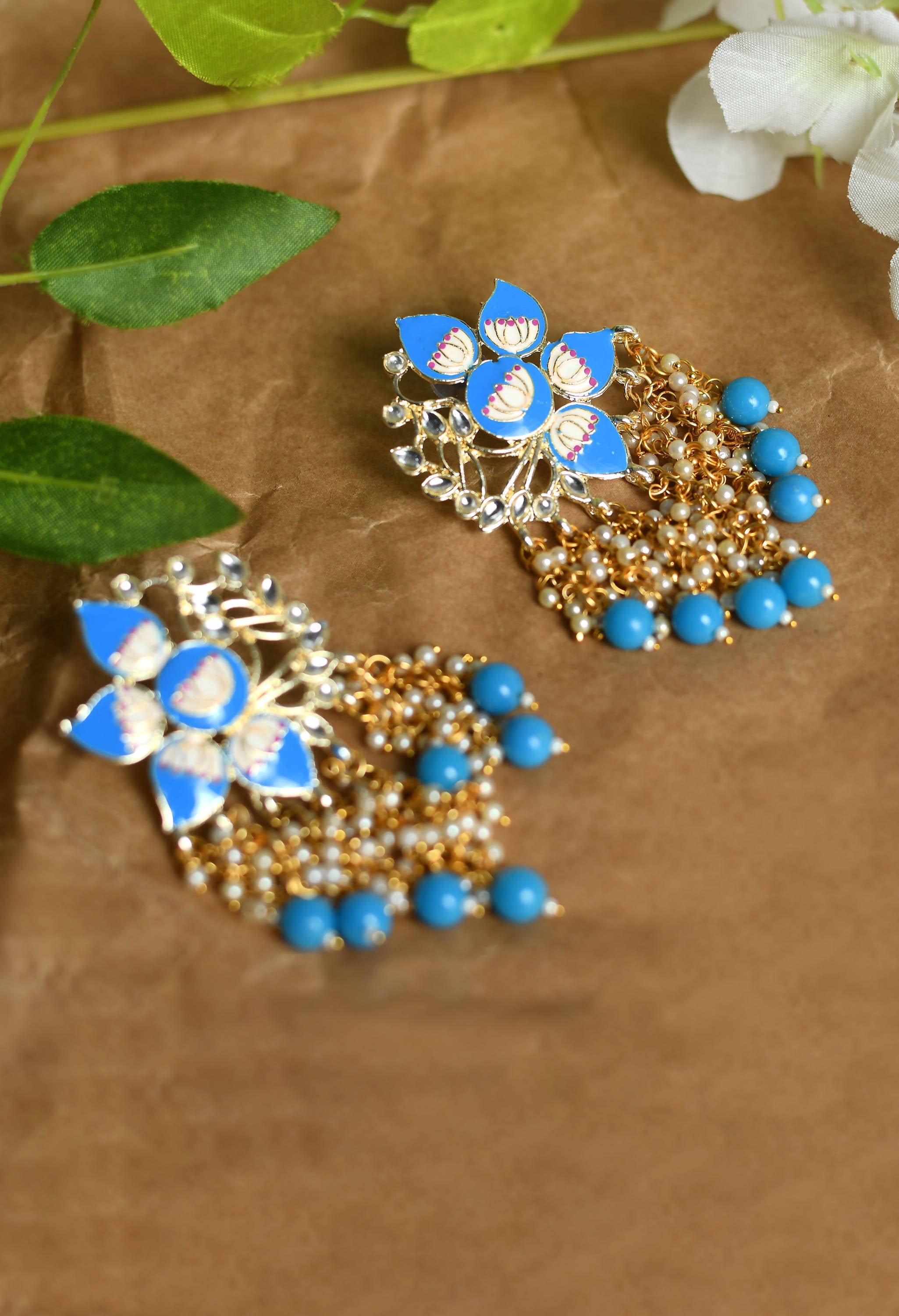 Mominos Fashion Johar Kamal Gold-Plated Kundan Sky Blue Meenakari Earrings - Distacart