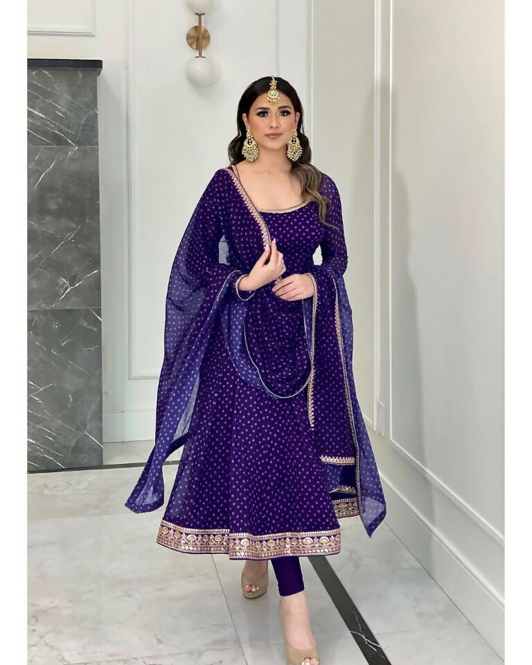 Teeya Creation Purple Color Bandhani Print With Embroidery Work Functional Wear Gown - Distacart