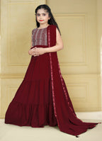 Wedding Designer Maroon Georgette Kidswear Lehenga - Aaradhna