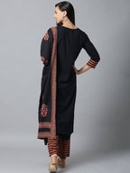 Yufta Women Black & Pink Yoke Design Kurta with Palazzo & Dupatta