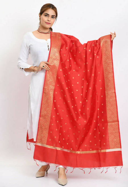 Mominos Fashion Moeza Women's Banarsi Silk Woven Design Red Dupatta