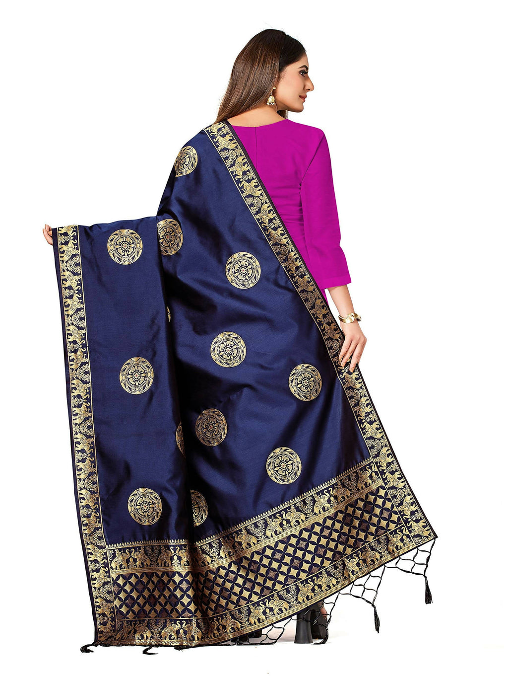 Mimosa Women's Banarasi Art Silk Navy Dupatta - Distacart