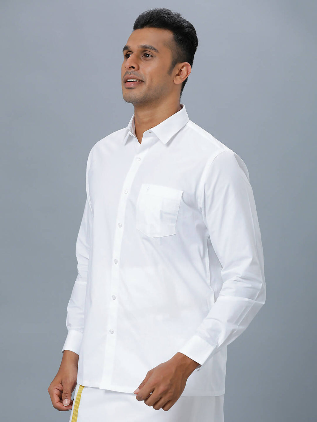 Ramraj Cotton Mens Full Sleeve Formal Poly Cotton White Shirt