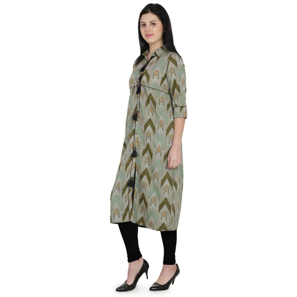 Kanoor Women's Multicolour A line Collar neck kurti
