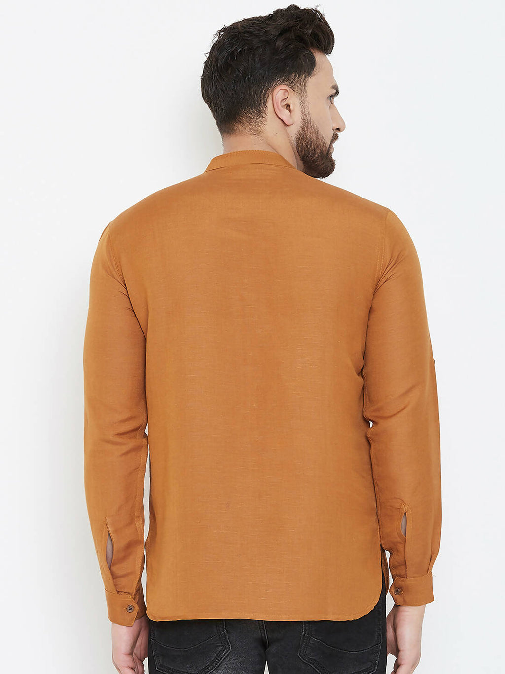 Even Apparels Brown Linen Men's Kurta With Band Collar - Distacart