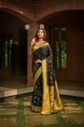 Jyoti Fashion Women's Black Paithani Silk Zari Woven Saree with Blouse