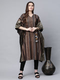 Ahalyaa Women Brown Georgette Gold Silver Printed Kaftan Kurta - Distacart