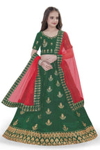 Dwiden Green Kamal Tafetta Sattin Semi-Stitched Girl's Lehenga Choli