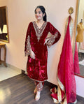 Joban Fashion Deep Maroon Velvet Embroidery Kurta Set - Distacart