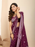 Wine Soft Silk Woven Meenakari Designer Saree - Vedanti