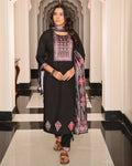 Jyoti Fashion Women's Black Viscos Simmer Hand Work with Floral Printed Kurta Set