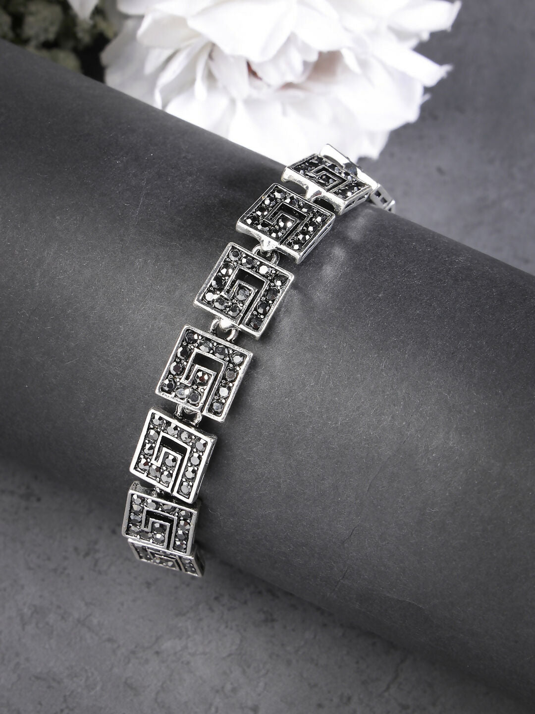 NVR Women American Diamond Rhodium-Plated Link Bracelet - Distacart