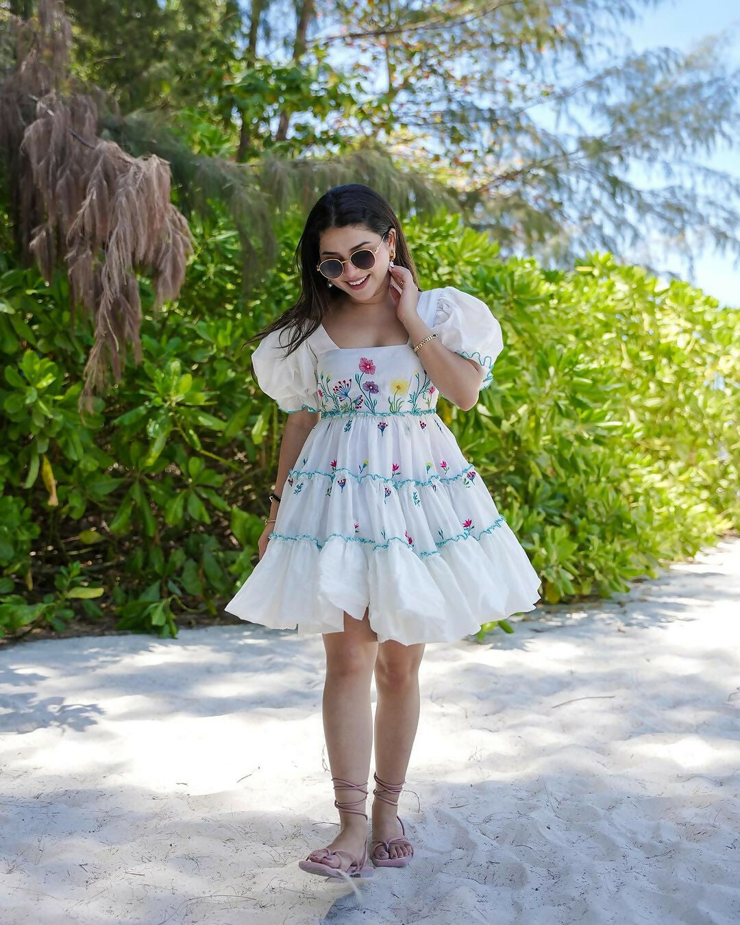 The52 Women's Gorgeous Pure Cotton Fabric Puff Sleeve with Flare Dress - Distacart