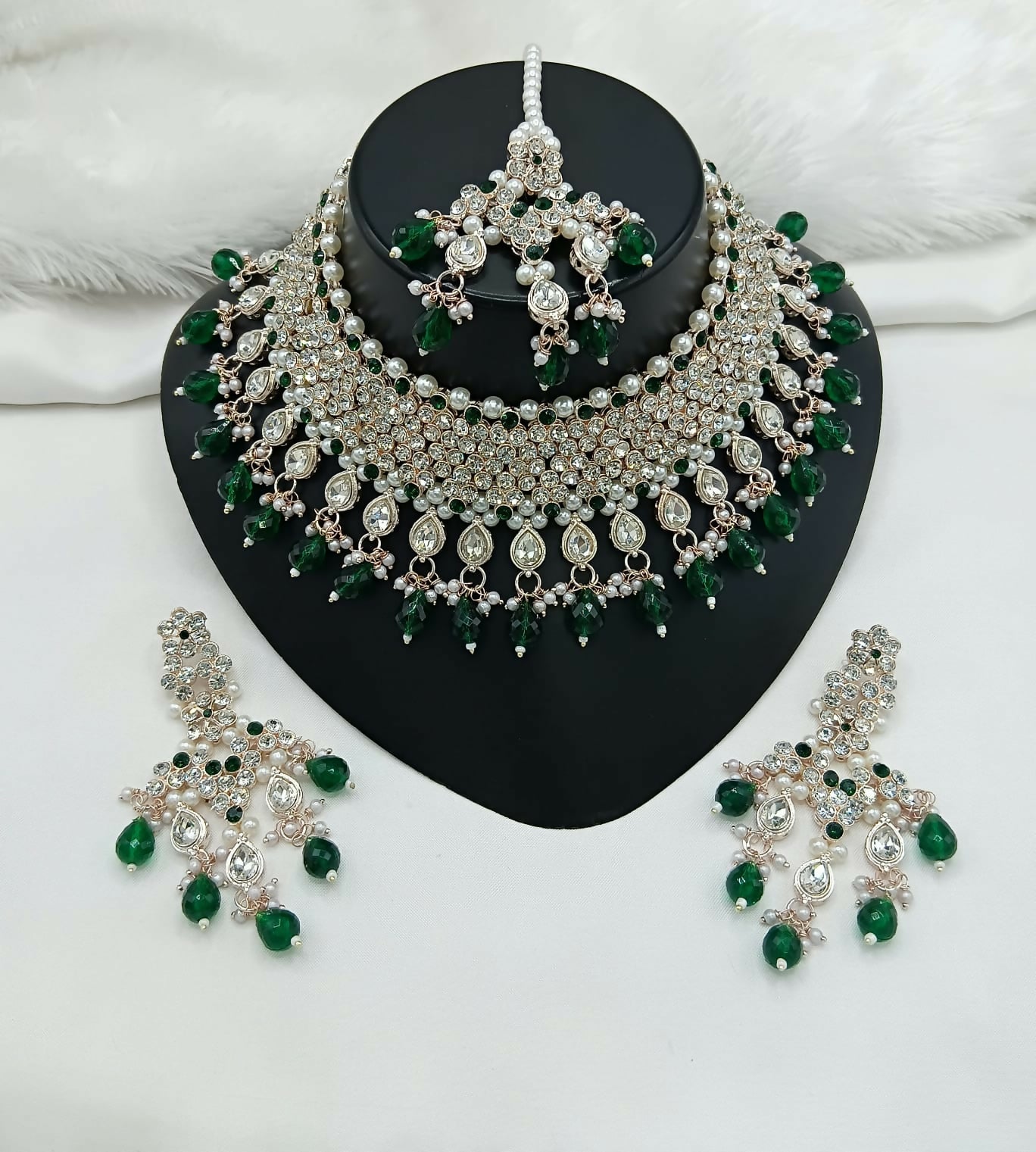 Joban Fashion Women Green Stone Work Necklace Set - Distacart