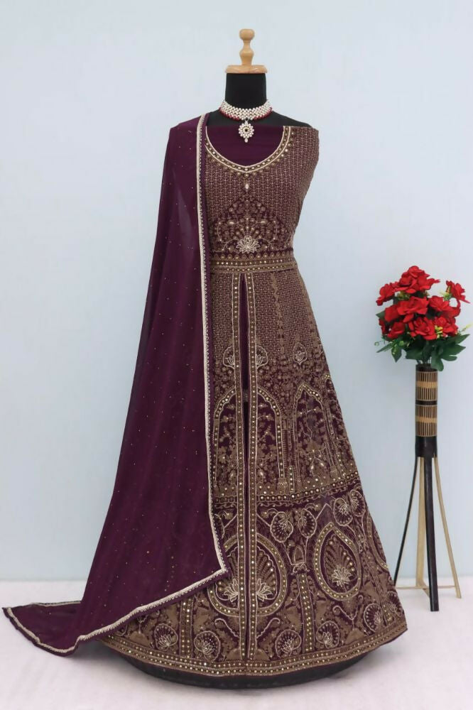 Vastranavya Purple Georgette Embroidered Sequins Work Anarkali Style A Line Suits