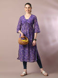Myshka Women's Purple Printed Georgette A-Line Nyra-cut Kurta
