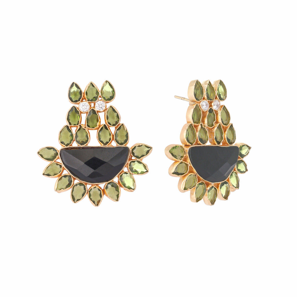Nuyug 22K Gold Plated Dark Crystal Studded Contemporary Floral Shaped Stud Earrings - Distacart