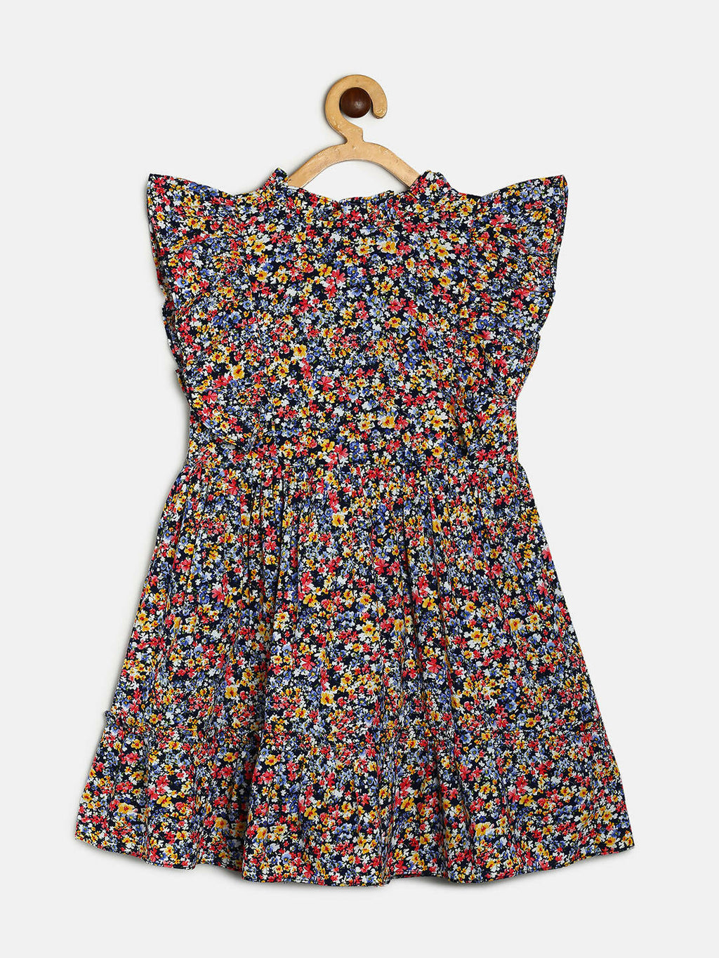 Manet Girls Cotton Frill Sleeve Frock Small Flower Print - Multicolour