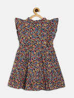 Manet Girls Cotton Frill Sleeve Frock Small Flower Print - Multicolour
