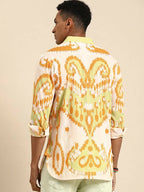 Off White Men Pure Cotton Relaxed Opaque Printed Casual Resort Shirt - Mahotsav