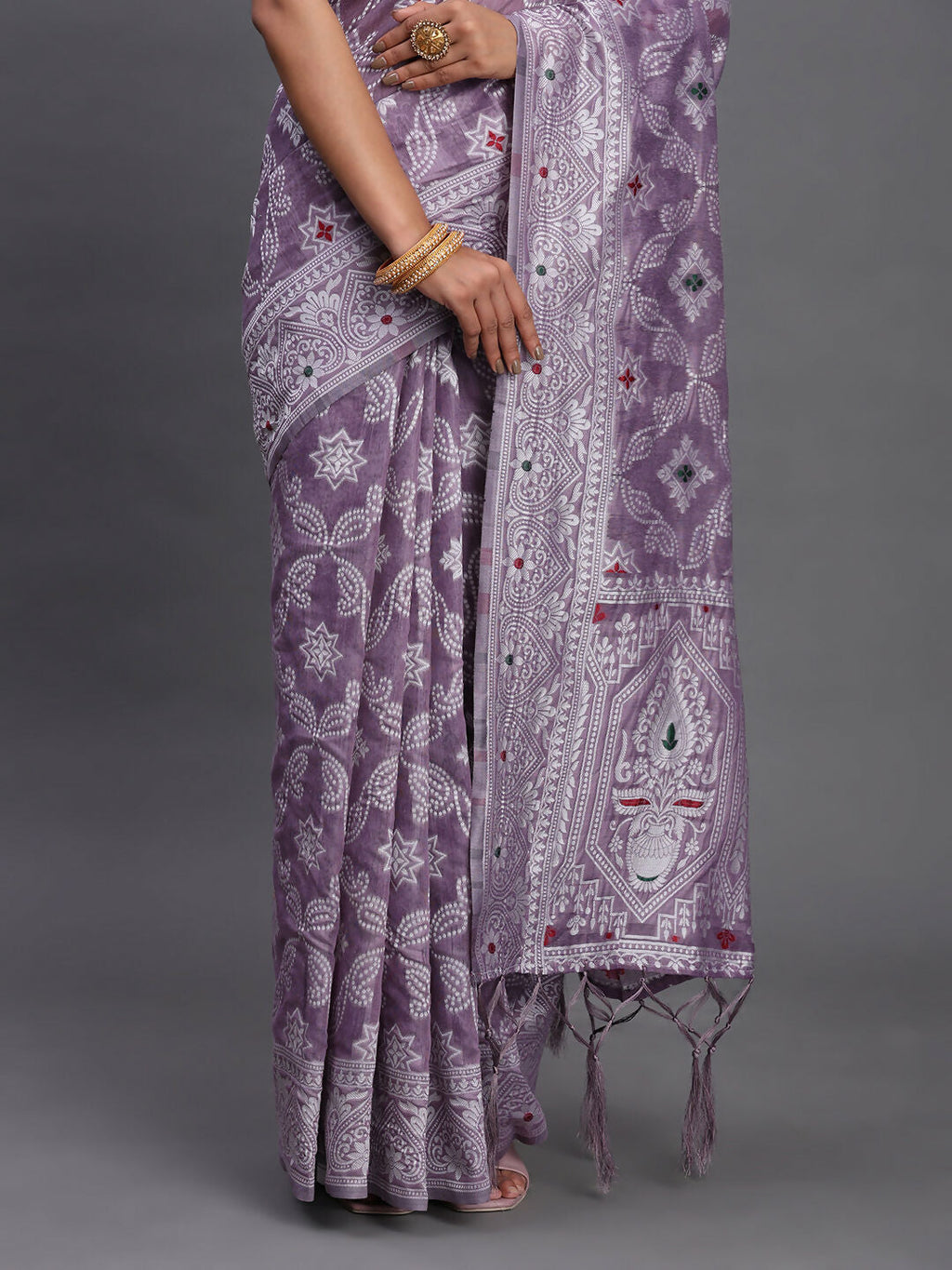 Shree Shyam Fashion Linen Cotton Violet Saree - Distacart