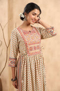 Juniper Women's Beige Rayon Printed Embroidered Straight Kurta - Distacart