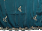 Vastranavya Teal Embroidery Work Shimmer Chiffon Saree with Unstitched Blouse - Distacart