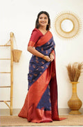 DEIANA'S Beautiful Designer Golden zari Soft Lichi Silk Saree - Blue