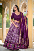 Vastranavya Designer Ikkat Print With Foil Work Lehenga Choli - Purple