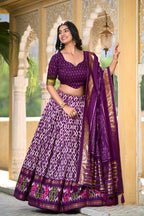 Vastranavya Designer Ikkat Print With Foil Work Lehenga Choli - Purple