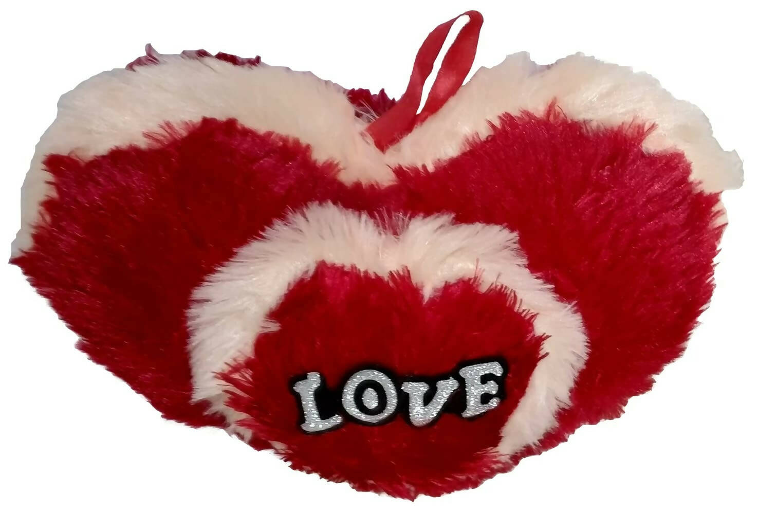 Red & Milky Love Heart Shape Pillow (Fur) Cushion