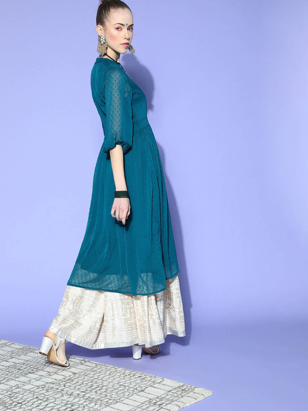 Janasya Teal Woven Design Dobby Weave Kurta - Distacart