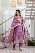 The52 Women's Beautiful Jacquard Butti Work Simmer Jacquard Fabric Straight Kurta Pant and Dupatta Set - Distacart