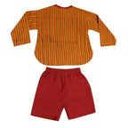 Mhyssa Kong Full sleeve Orange Kurta with Maroon Shorts Set For Kids