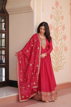 Joban Fashion Pink Georgette Sequence Embroidery Work Kurta Set - Distacart