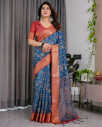 PR Fashion Blue Pure Handloom Linen Saree